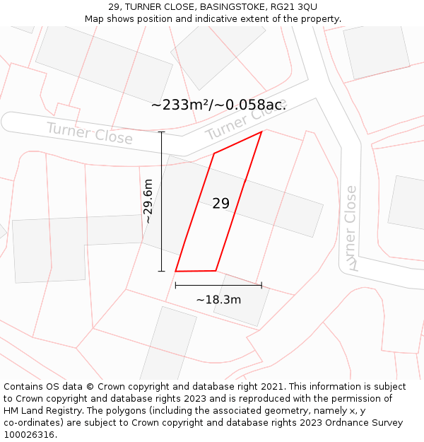 29, TURNER CLOSE, BASINGSTOKE, RG21 3QU: Plot and title map