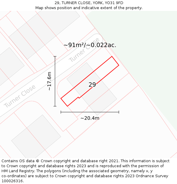 29, TURNER CLOSE, YORK, YO31 9FD: Plot and title map