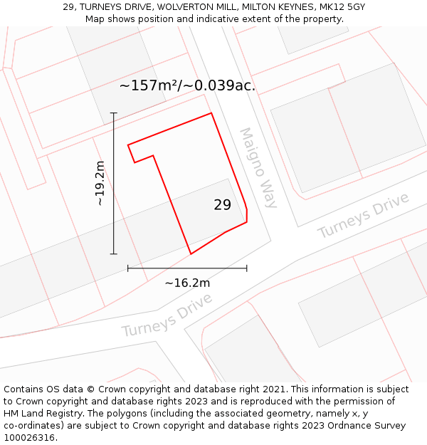 29, TURNEYS DRIVE, WOLVERTON MILL, MILTON KEYNES, MK12 5GY: Plot and title map