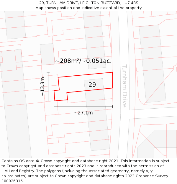 29, TURNHAM DRIVE, LEIGHTON BUZZARD, LU7 4RS: Plot and title map