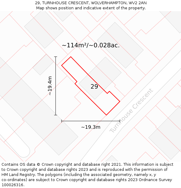 29, TURNHOUSE CRESCENT, WOLVERHAMPTON, WV2 2AN: Plot and title map