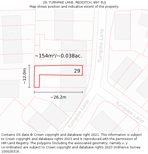 29, TURNPIKE LANE, REDDITCH, B97 6UJ: Plot and title map