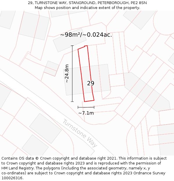 29, TURNSTONE WAY, STANGROUND, PETERBOROUGH, PE2 8SN: Plot and title map