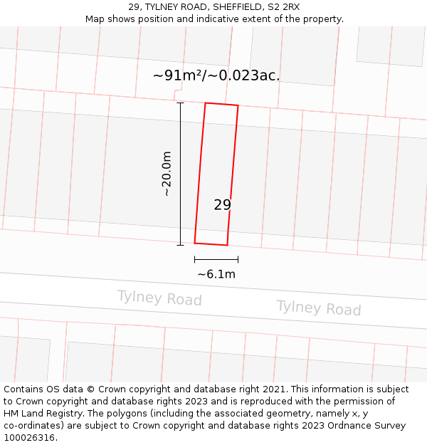 29, TYLNEY ROAD, SHEFFIELD, S2 2RX: Plot and title map