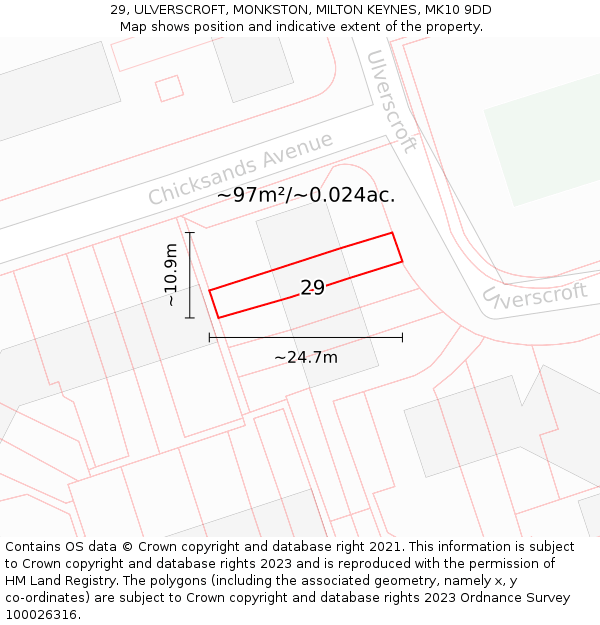 29, ULVERSCROFT, MONKSTON, MILTON KEYNES, MK10 9DD: Plot and title map