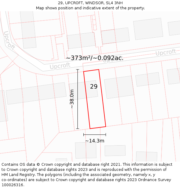 29, UPCROFT, WINDSOR, SL4 3NH: Plot and title map