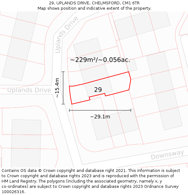 29, UPLANDS DRIVE, CHELMSFORD, CM1 6TR: Plot and title map