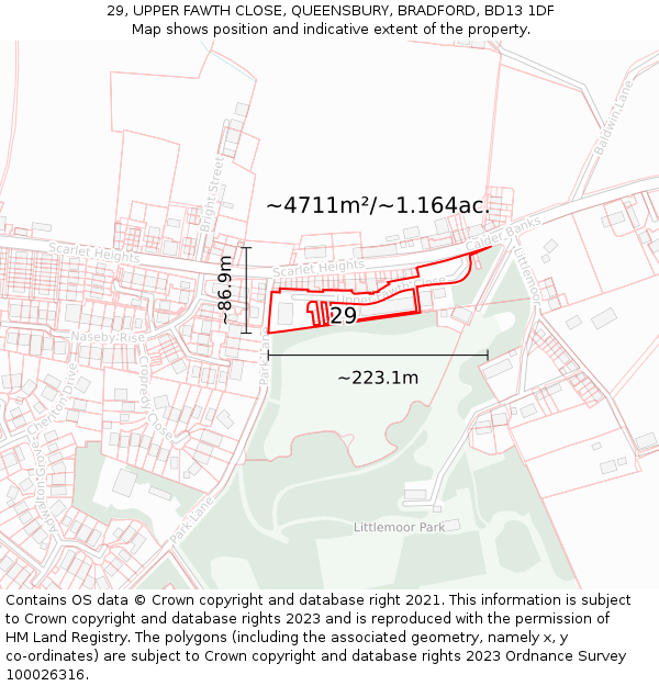 29, UPPER FAWTH CLOSE, QUEENSBURY, BRADFORD, BD13 1DF: Plot and title map