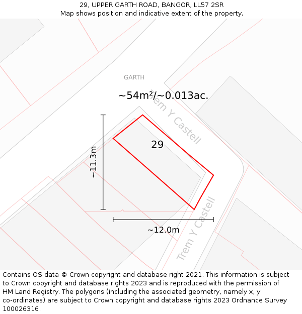 29, UPPER GARTH ROAD, BANGOR, LL57 2SR: Plot and title map