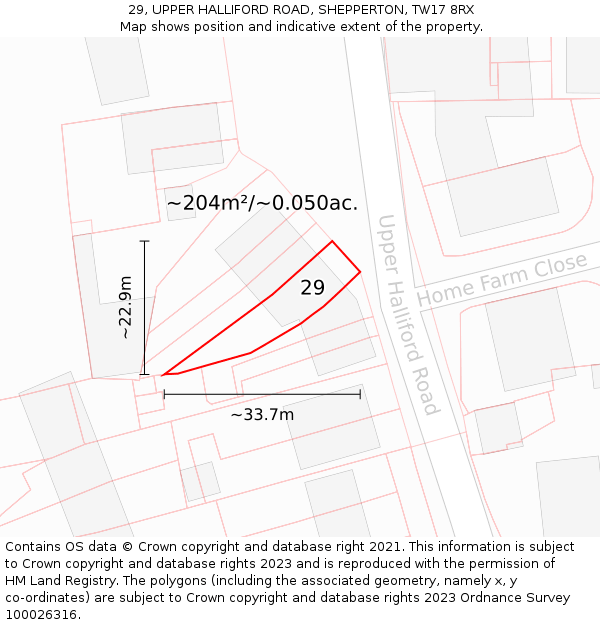 29, UPPER HALLIFORD ROAD, SHEPPERTON, TW17 8RX: Plot and title map