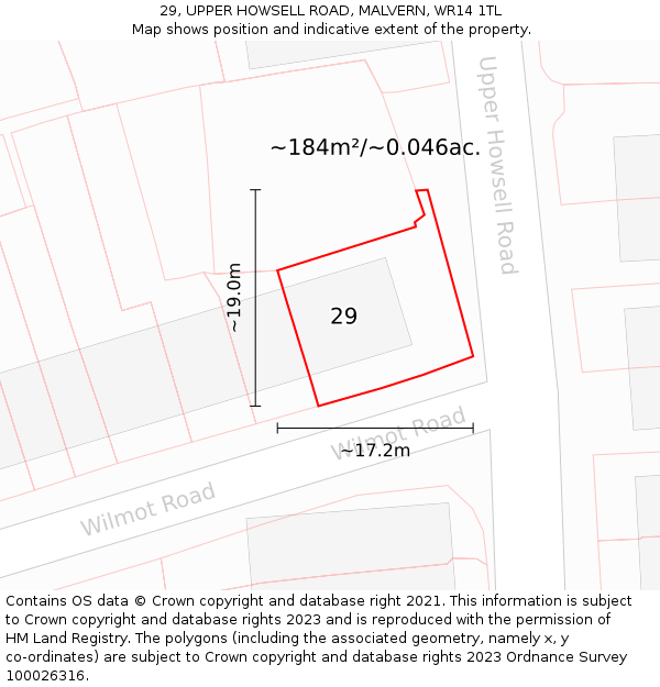 29, UPPER HOWSELL ROAD, MALVERN, WR14 1TL: Plot and title map