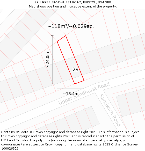 29, UPPER SANDHURST ROAD, BRISTOL, BS4 3RR: Plot and title map
