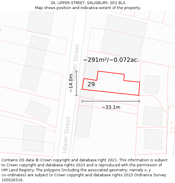 29, UPPER STREET, SALISBURY, SP2 8LS: Plot and title map