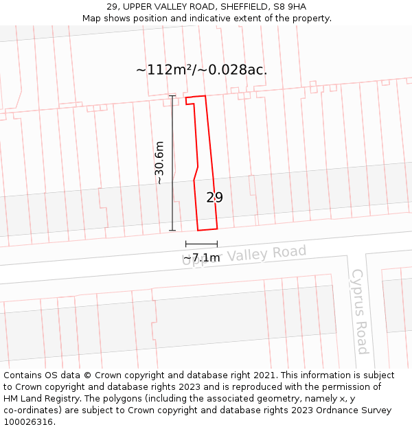 29, UPPER VALLEY ROAD, SHEFFIELD, S8 9HA: Plot and title map