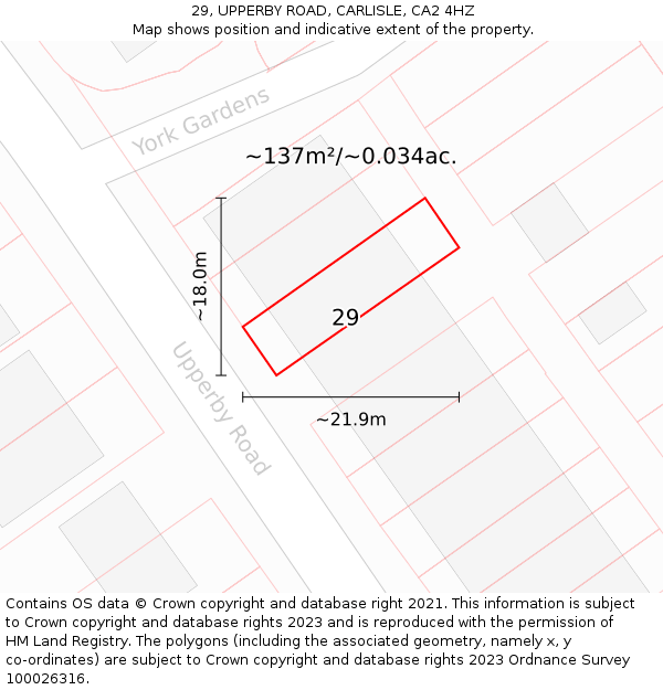 29, UPPERBY ROAD, CARLISLE, CA2 4HZ: Plot and title map