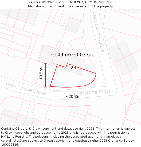 29, UPPERSTONE CLOSE, STOTFOLD, HITCHIN, SG5 4LW: Plot and title map