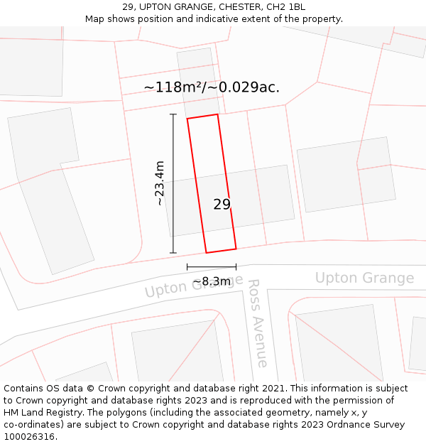29, UPTON GRANGE, CHESTER, CH2 1BL: Plot and title map