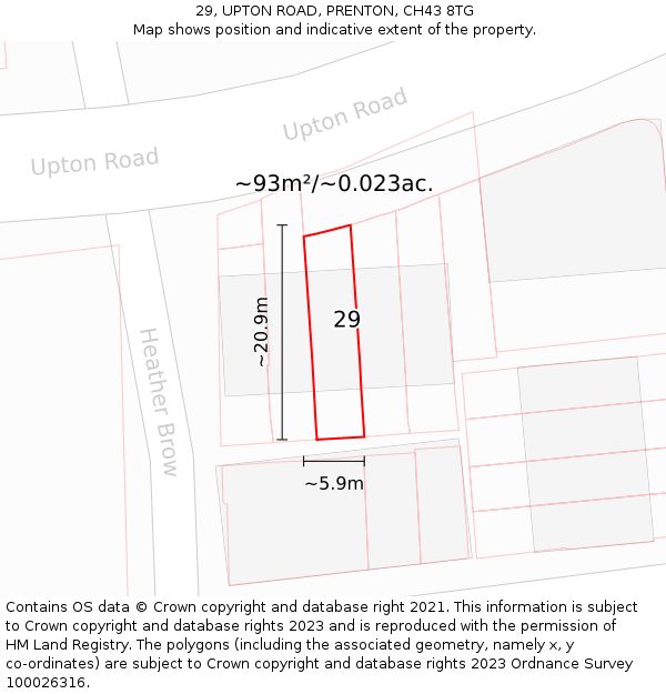 29, UPTON ROAD, PRENTON, CH43 8TG: Plot and title map