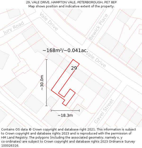 29, VALE DRIVE, HAMPTON VALE, PETERBOROUGH, PE7 8EP: Plot and title map