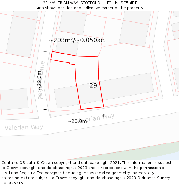 29, VALERIAN WAY, STOTFOLD, HITCHIN, SG5 4ET: Plot and title map