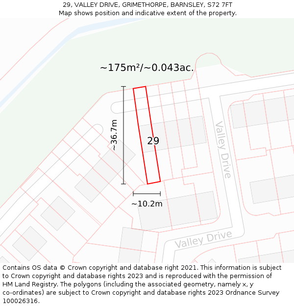 29, VALLEY DRIVE, GRIMETHORPE, BARNSLEY, S72 7FT: Plot and title map