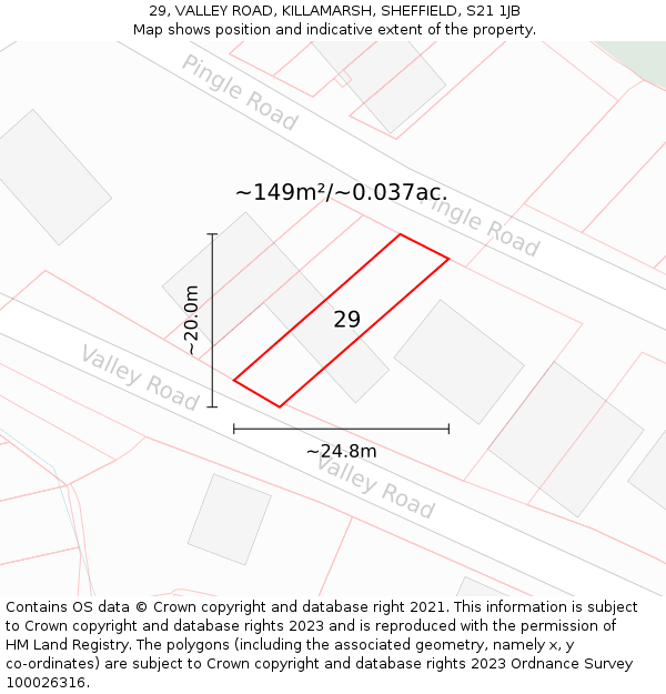 29, VALLEY ROAD, KILLAMARSH, SHEFFIELD, S21 1JB: Plot and title map