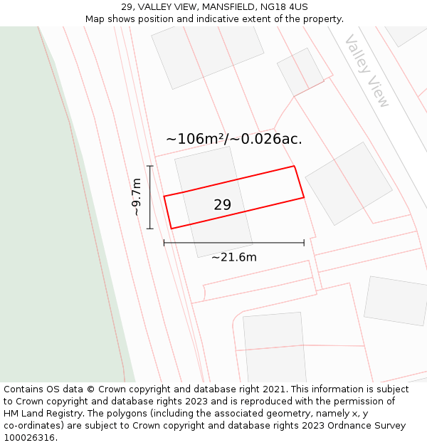 29, VALLEY VIEW, MANSFIELD, NG18 4US: Plot and title map