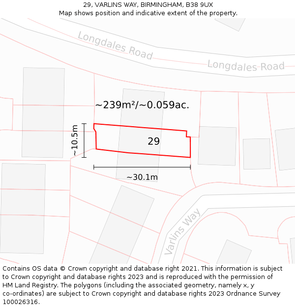 29, VARLINS WAY, BIRMINGHAM, B38 9UX: Plot and title map