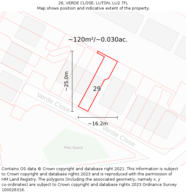 29, VERDE CLOSE, LUTON, LU2 7FL: Plot and title map