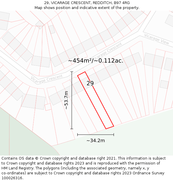 29, VICARAGE CRESCENT, REDDITCH, B97 4RG: Plot and title map