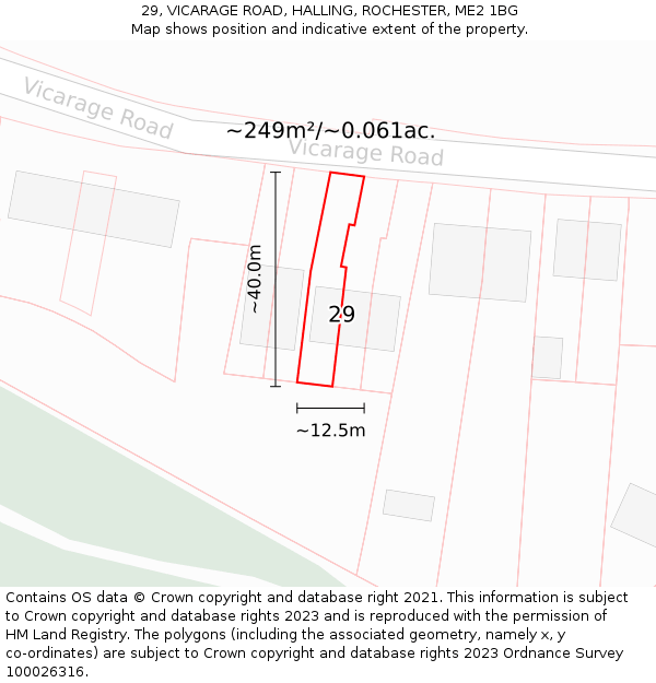 29, VICARAGE ROAD, HALLING, ROCHESTER, ME2 1BG: Plot and title map