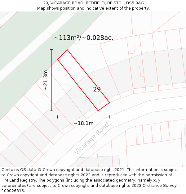 29, VICARAGE ROAD, REDFIELD, BRISTOL, BS5 9AG: Plot and title map
