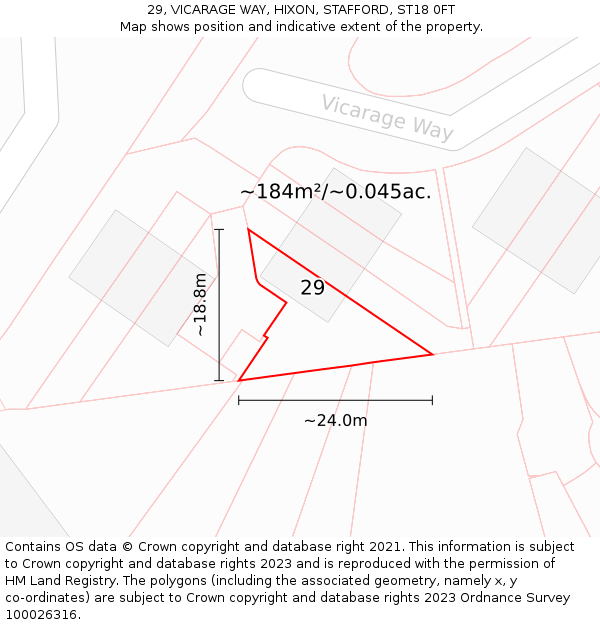29, VICARAGE WAY, HIXON, STAFFORD, ST18 0FT: Plot and title map