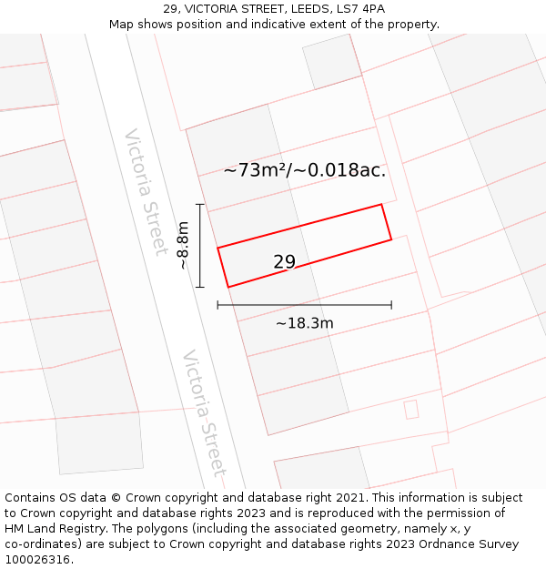 29, VICTORIA STREET, LEEDS, LS7 4PA: Plot and title map