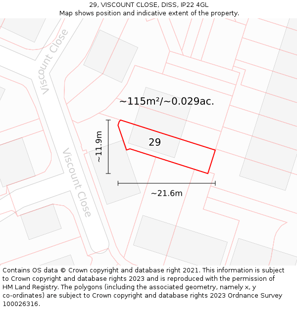 29, VISCOUNT CLOSE, DISS, IP22 4GL: Plot and title map