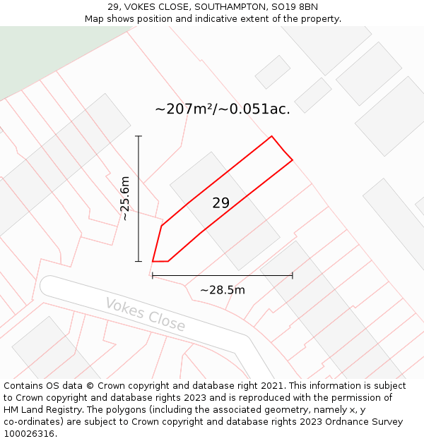 29, VOKES CLOSE, SOUTHAMPTON, SO19 8BN: Plot and title map
