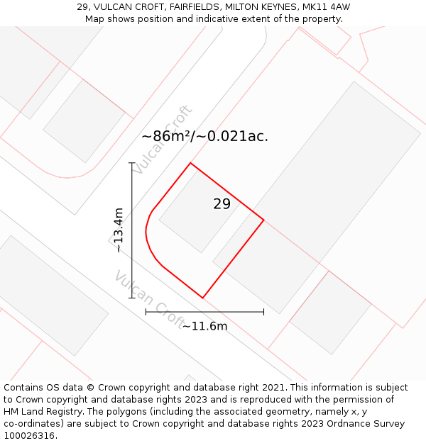 29, VULCAN CROFT, FAIRFIELDS, MILTON KEYNES, MK11 4AW: Plot and title map