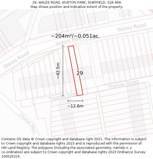 29, WALES ROAD, KIVETON PARK, SHEFFIELD, S26 6RA: Plot and title map