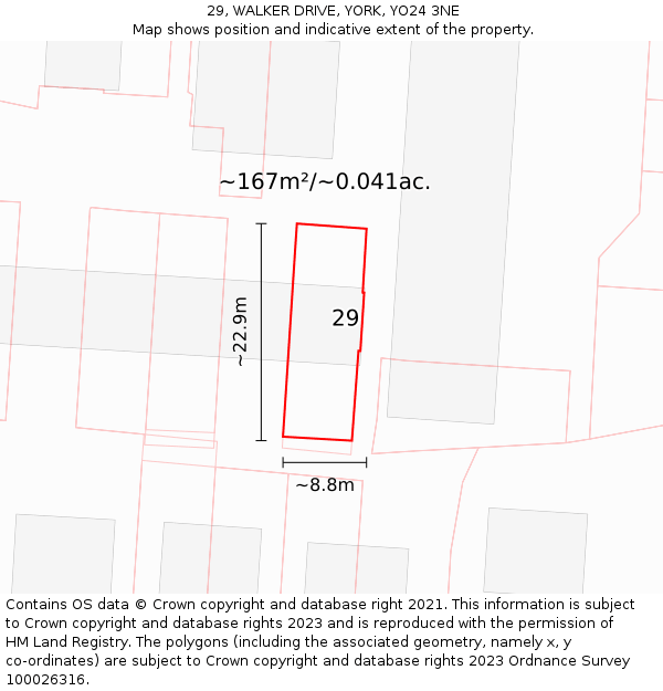 29, WALKER DRIVE, YORK, YO24 3NE: Plot and title map