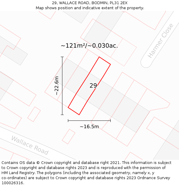 29, WALLACE ROAD, BODMIN, PL31 2EX: Plot and title map