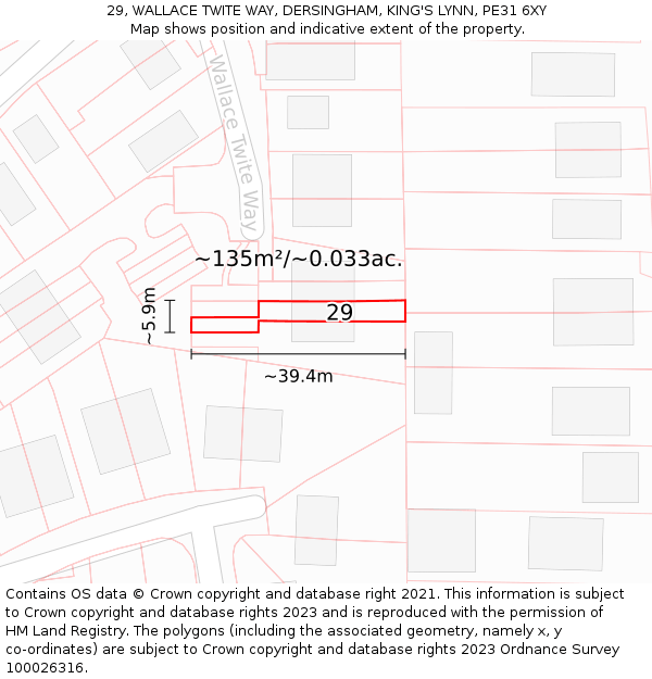 29, WALLACE TWITE WAY, DERSINGHAM, KING'S LYNN, PE31 6XY: Plot and title map