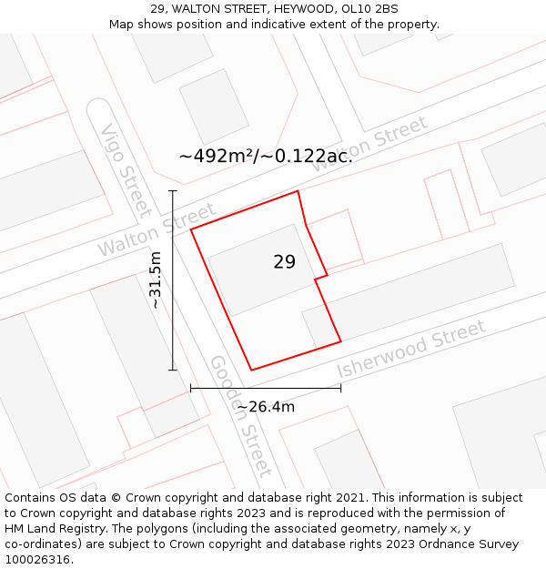 29, WALTON STREET, HEYWOOD, OL10 2BS: Plot and title map