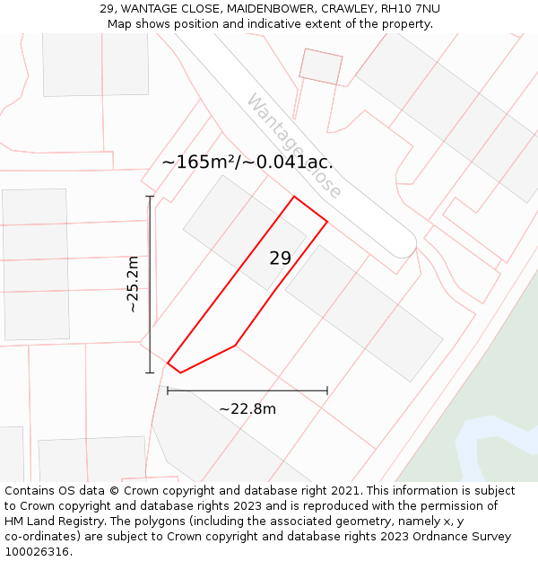 29, WANTAGE CLOSE, MAIDENBOWER, CRAWLEY, RH10 7NU: Plot and title map