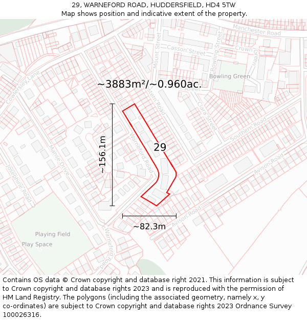 29, WARNEFORD ROAD, HUDDERSFIELD, HD4 5TW: Plot and title map