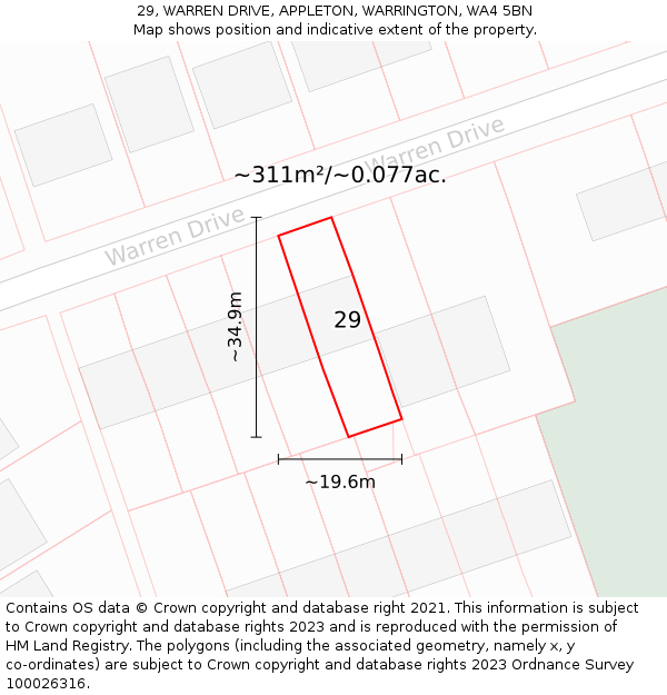 29, WARREN DRIVE, APPLETON, WARRINGTON, WA4 5BN: Plot and title map