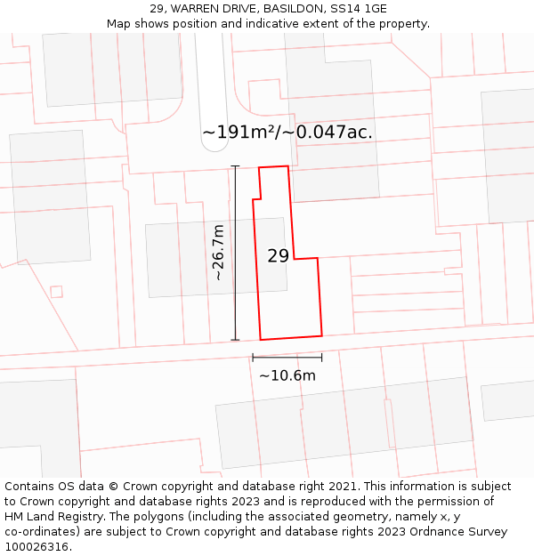 29, WARREN DRIVE, BASILDON, SS14 1GE: Plot and title map