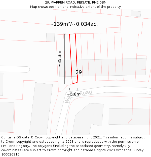 29, WARREN ROAD, REIGATE, RH2 0BN: Plot and title map