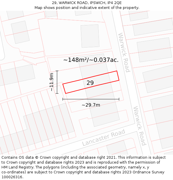 29, WARWICK ROAD, IPSWICH, IP4 2QE: Plot and title map