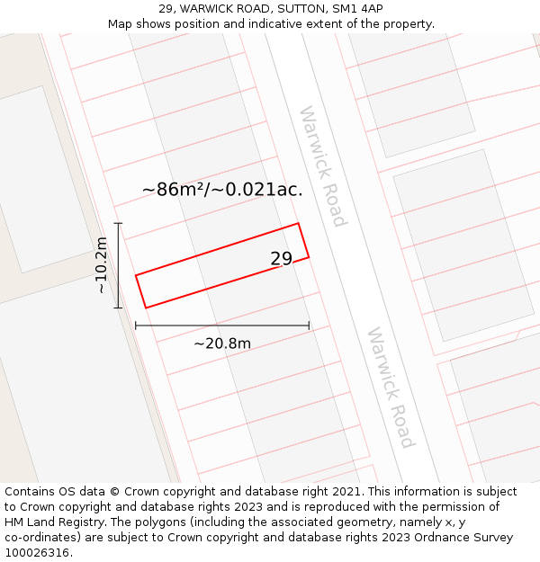 29, WARWICK ROAD, SUTTON, SM1 4AP: Plot and title map