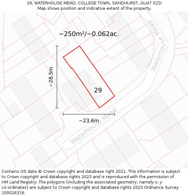 29, WATERHOUSE MEAD, COLLEGE TOWN, SANDHURST, GU47 0ZD: Plot and title map